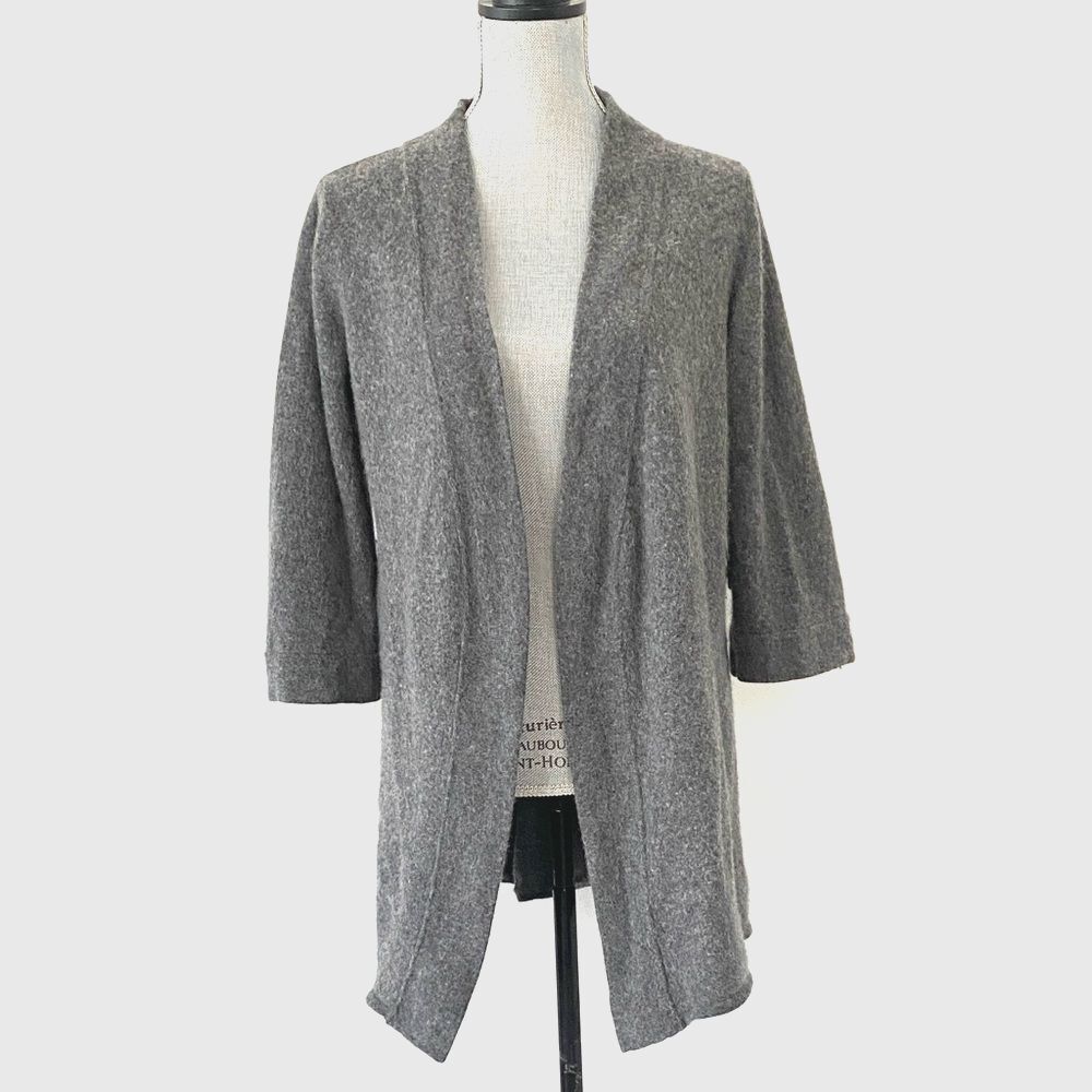 Hannah Rose Gray Women's Cashmere Open Front Cardigan 3/4 Sleeves Sz L Chic Boho
